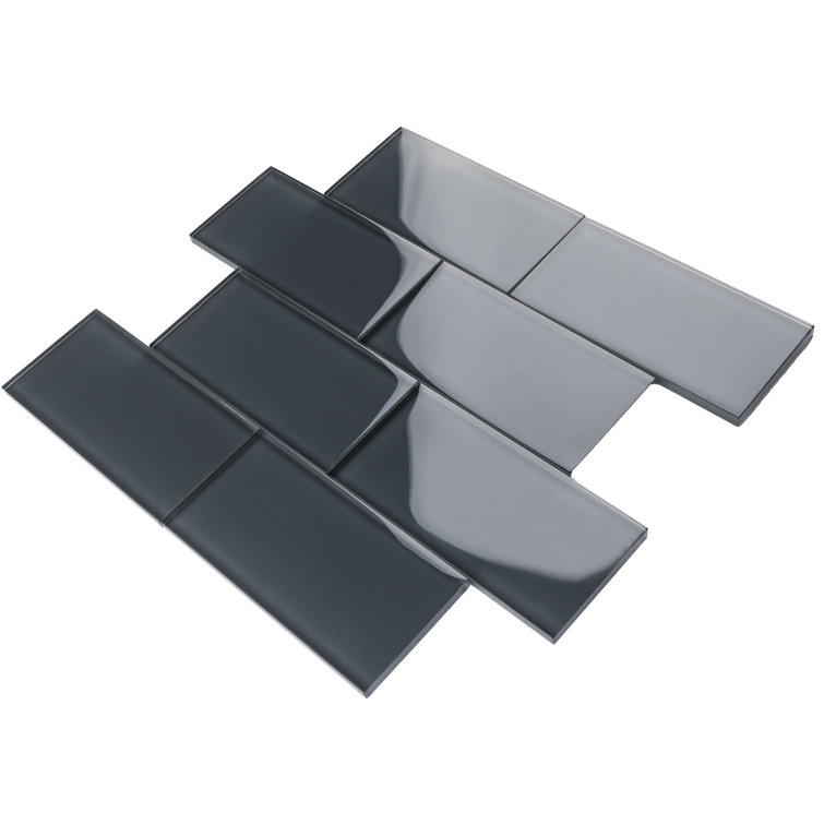Gray 3" x 6" Glass Mosaic Subway Tile