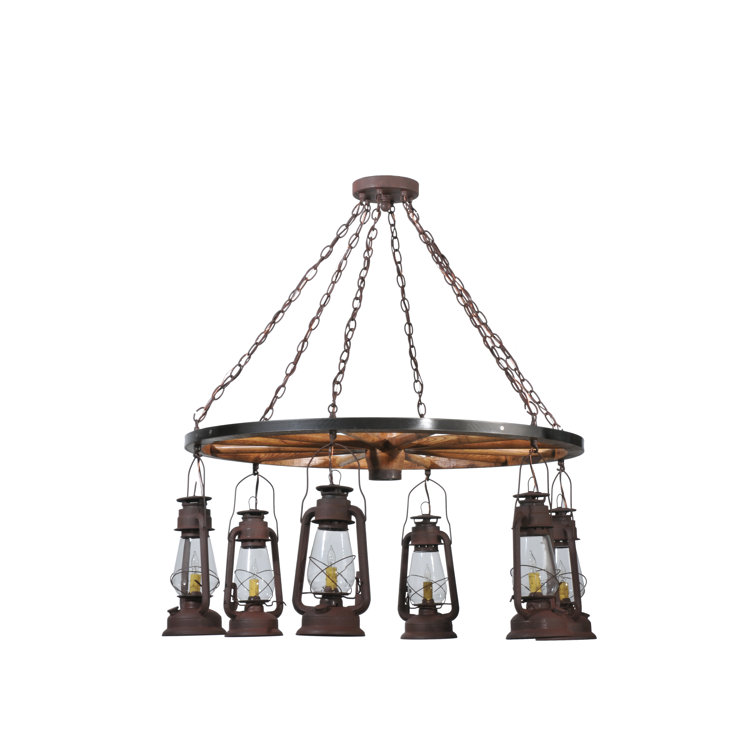 Rustic Wagon Wheel 6-Light Lantern Chandelier