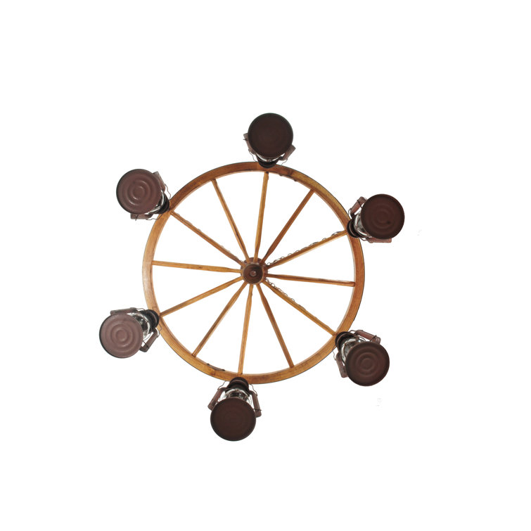 Rustic Wagon Wheel 6-Light Lantern Chandelier