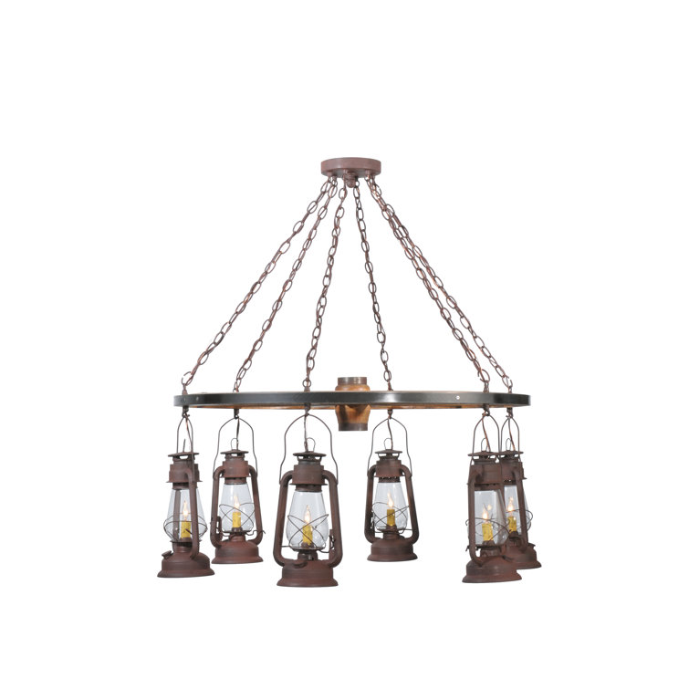 Rustic Wagon Wheel 6-Light Lantern Chandelier
