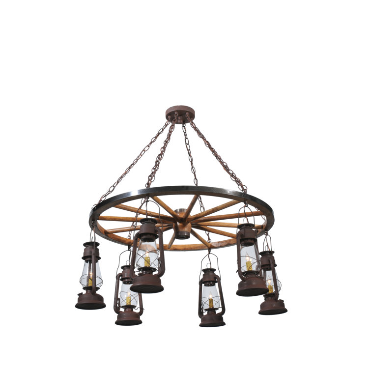 Rustic Wagon Wheel 6-Light Lantern Chandelier