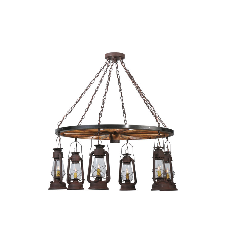 Rustic Wagon Wheel 6-Light Lantern Chandelier