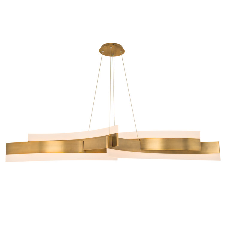 Elegant Aged Brass LED Pendant with Etched White Acrylic Shade