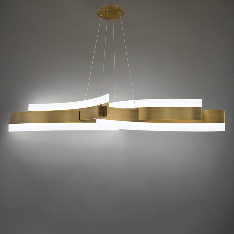 Elegant Aged Brass LED Pendant with Etched White Acrylic Shade
