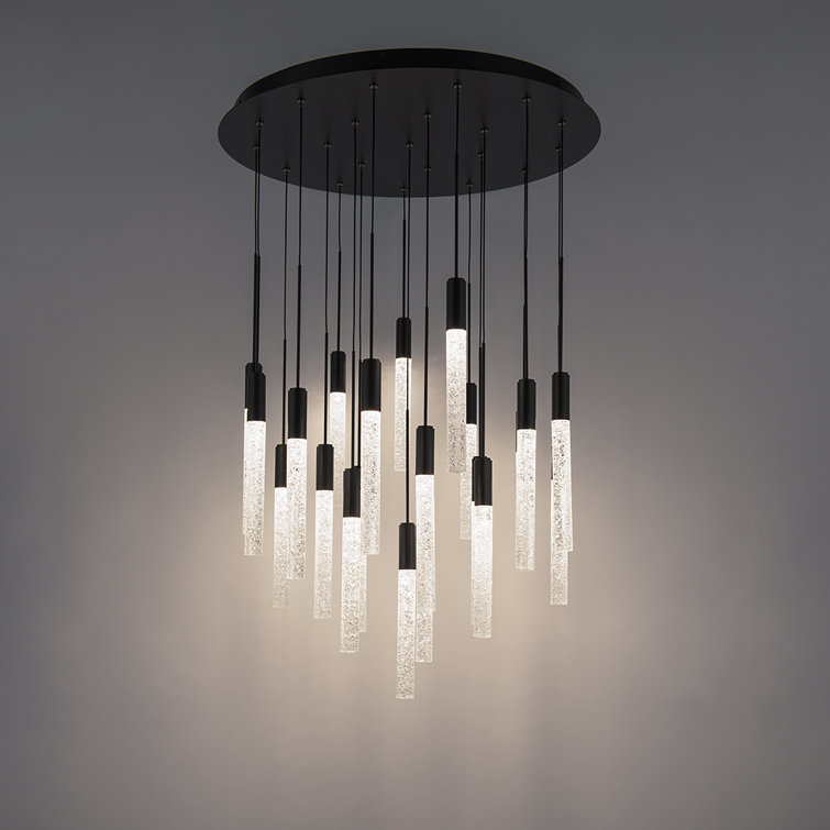 Elegant Black Piastra Crystal 21-Light LED Cluster Pendant