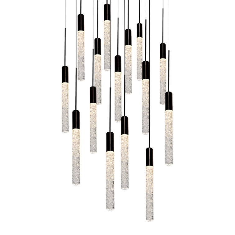 Elegant Black Piastra Crystal 15-Light LED Cluster Pendant