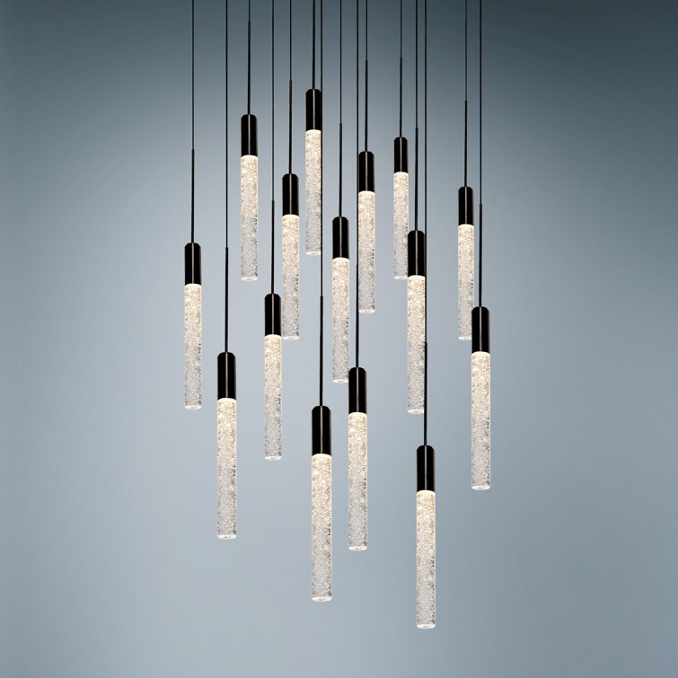 Elegant Black Piastra Crystal 15-Light LED Cluster Pendant