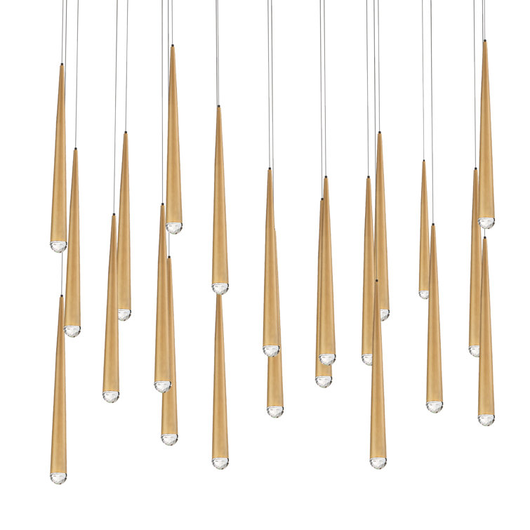 Cascade 23-Light Aged Brass LED Pendant with Hand-Cut Crystal