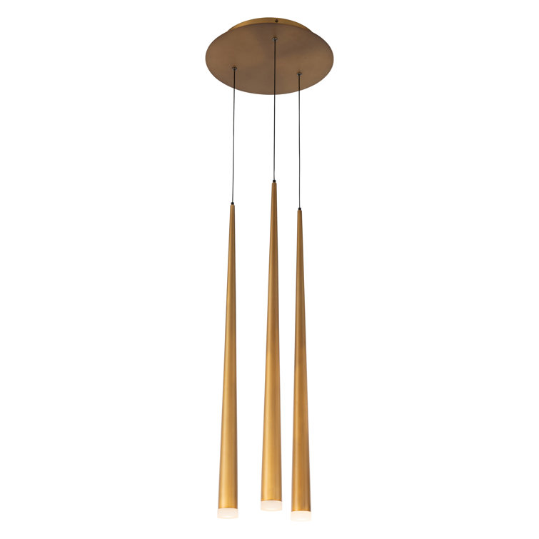 Cascade Luxe 3-Light Aged Brass LED Pendant with Frosted Glass