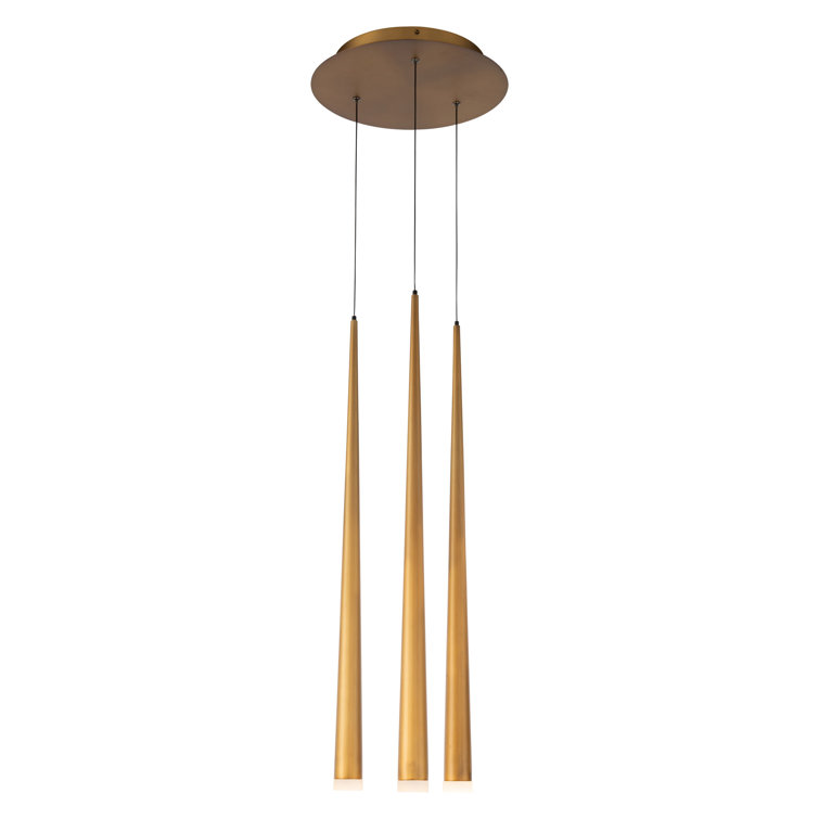 Cascade Luxe 3-Light Aged Brass LED Pendant with Frosted Glass