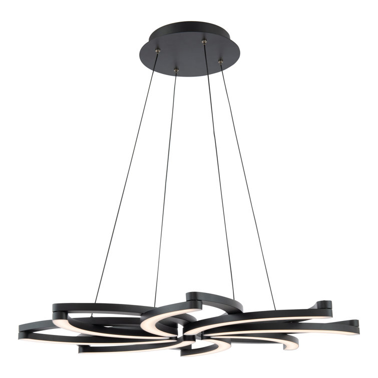 Black Geometric LED Pendant Light with Crystal Accents