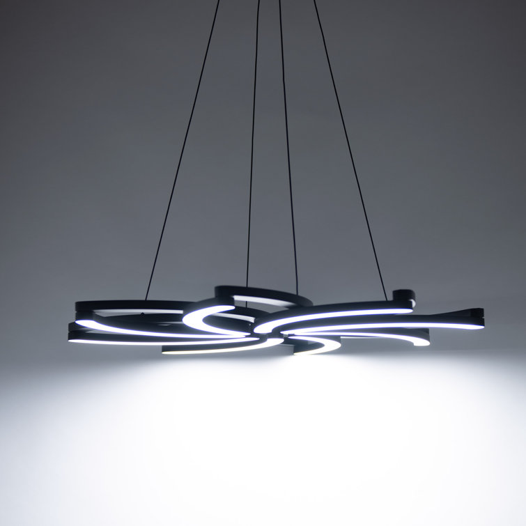 Black Geometric LED Pendant Light with Crystal Accents