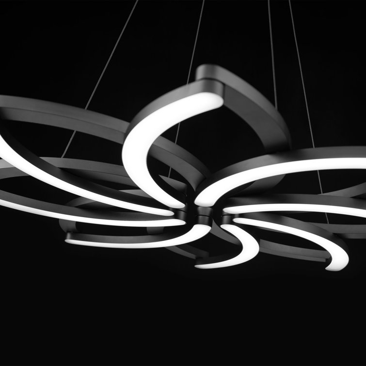 Black Geometric LED Pendant Light with Crystal Accents