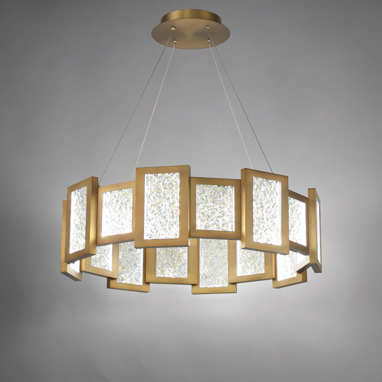 Aged Brass Crystal Fury 16-Light LED Drum Chandelier