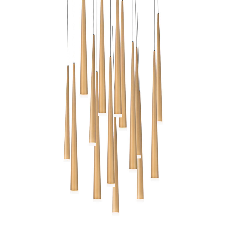 Aged Brass 15-Light LED Cluster Pendant with Frosted Glass