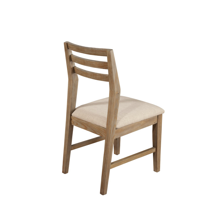 Transitional Beige Upholstered Ladderback Side Chair in Weathered Pine
