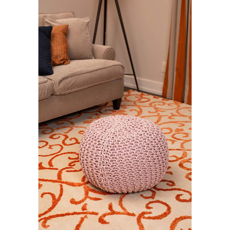 Dusty Rose Cotton Braided Round Pouf Ottoman