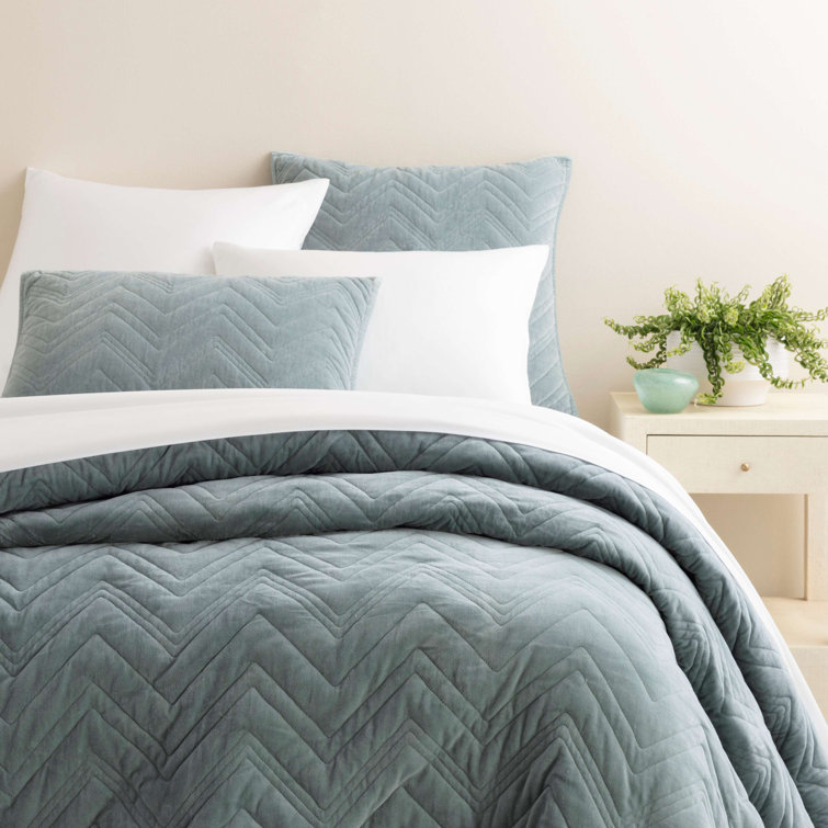 Euro Size Ocean Blue Cotton Velvet Quilted Sham