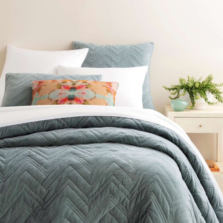 Euro Size Ocean Blue Cotton Velvet Quilted Sham