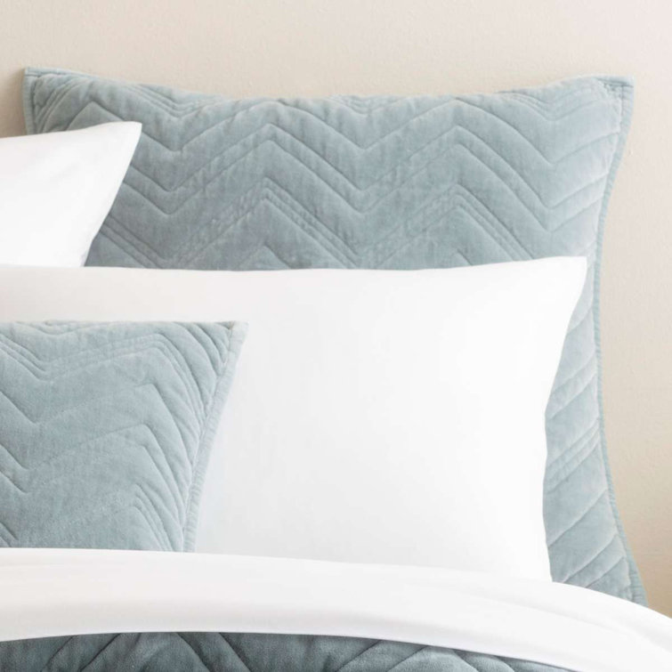 Euro Size Ocean Blue Cotton Velvet Quilted Sham