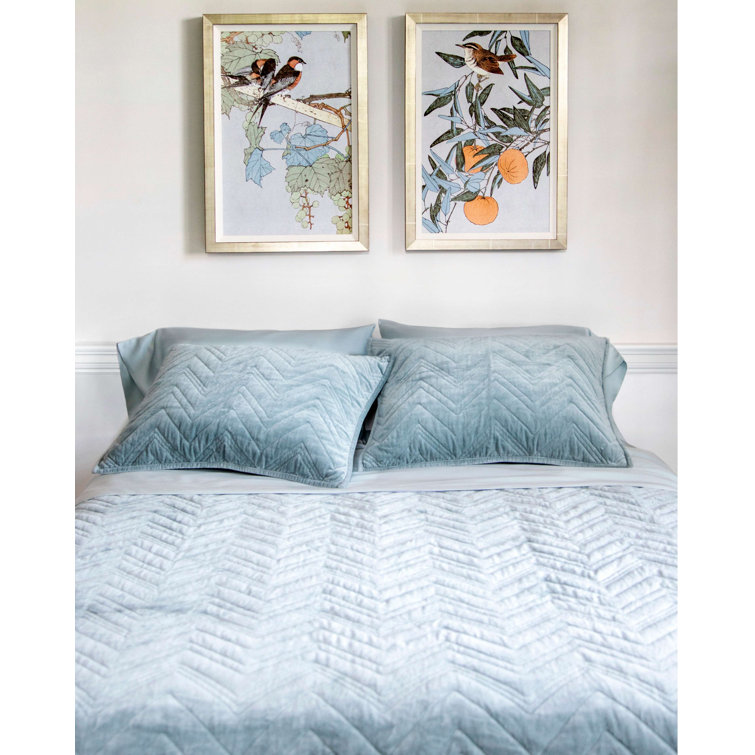 Euro Size Ocean Blue Cotton Velvet Quilted Sham