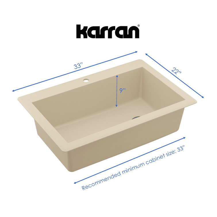 Bisque Quartz Composite Single Bowl Kitchen Sink, 33" x 22"