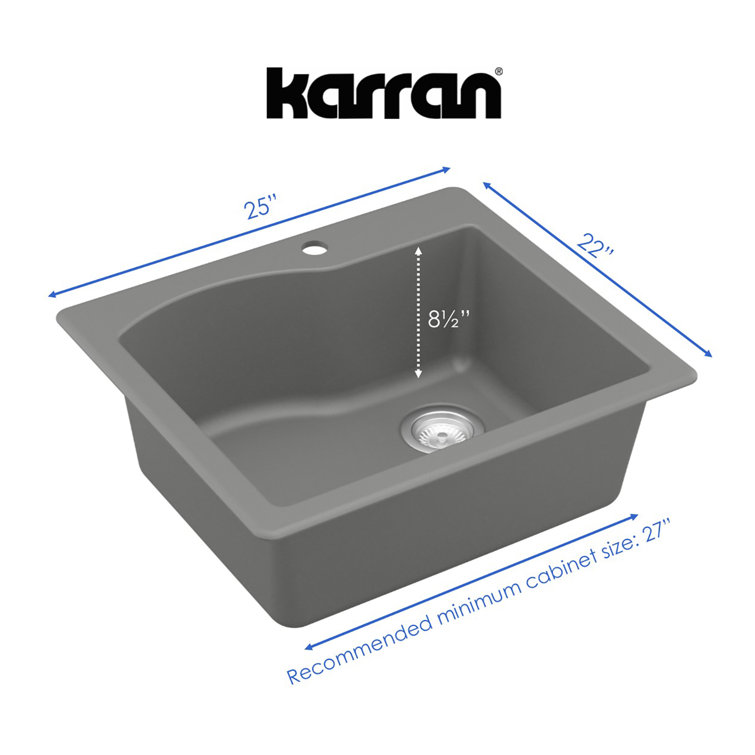Gray Quartz Composite Single Bowl Drop-In Kitchen Sink