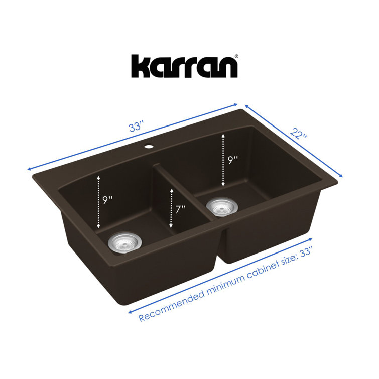 Brown Quartz Double Bowl Kitchen Sink with Curved Rear Walls
