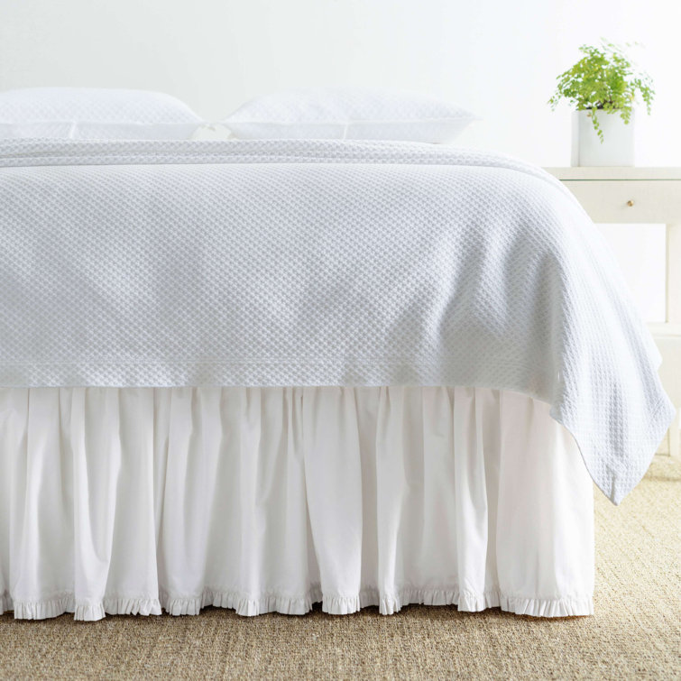 Classic White Cotton Ruffle Bed Skirt with Split Corner