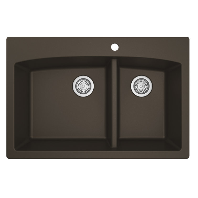 Brown Quartz Double Bowl Kitchen Sink with Rear Drain
