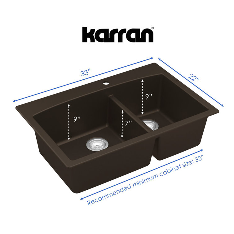 Brown Quartz Double Bowl Kitchen Sink with Rear Drain