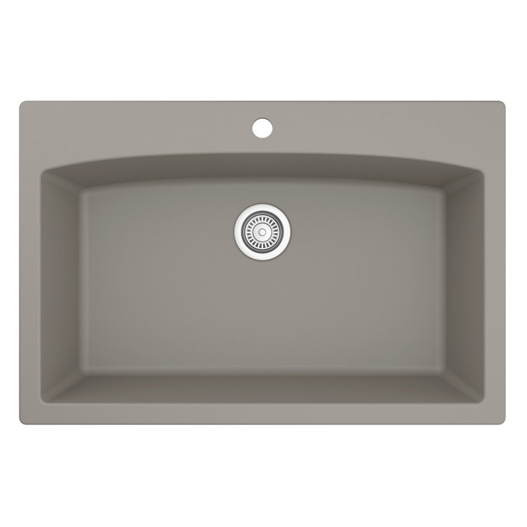 Concrete Quartz Composite Single Bowl Kitchen Sink, 33'' x 22''