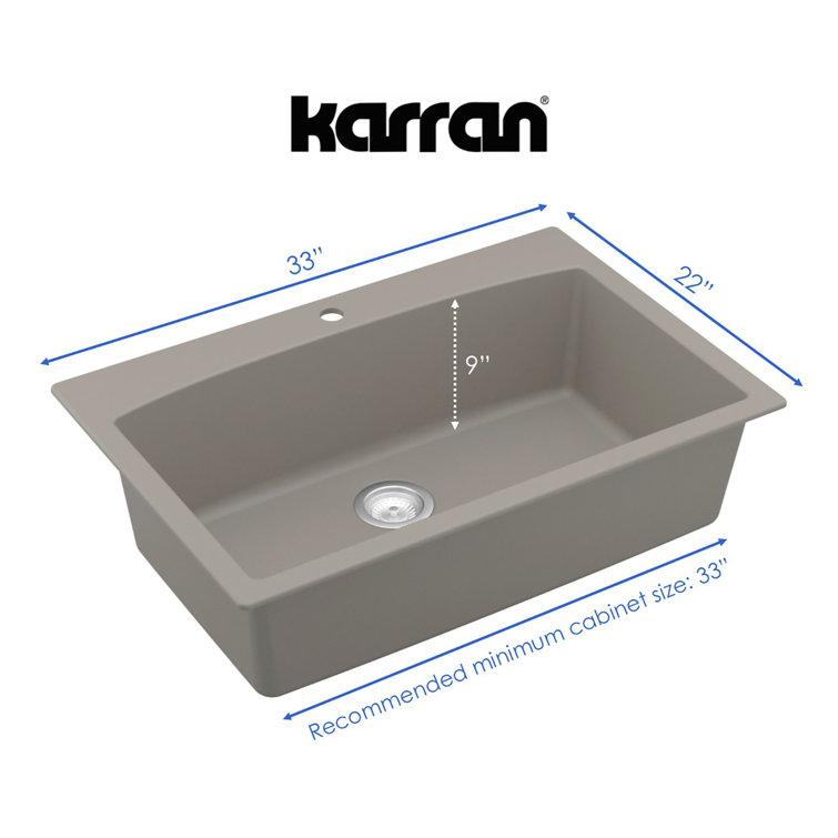 Concrete Quartz Composite Single Bowl Kitchen Sink, 33'' x 22''