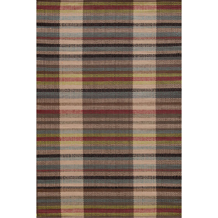 Red and Beige Striped Rectangular Indoor/Outdoor Rug