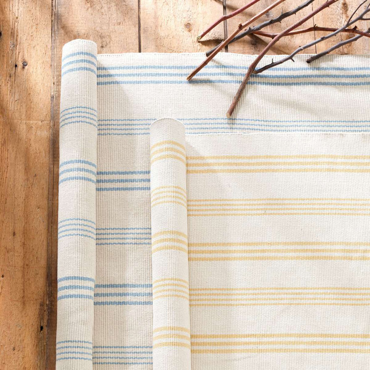 Modern Handmade Cotton Stripe Rug 9' x 12' in Blue