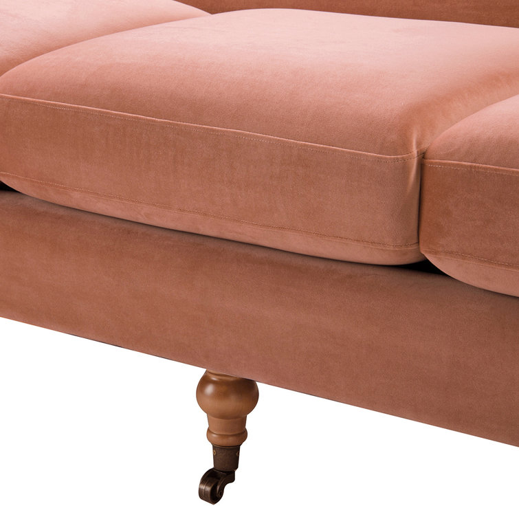 Peach Orange Velvet Lawson Sofa with Pinewood Frame and Removable Cushions