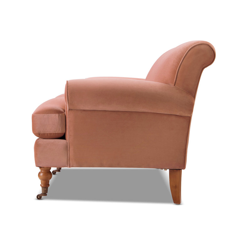 Peach Orange Velvet Lawson Sofa with Pinewood Frame and Removable Cushions