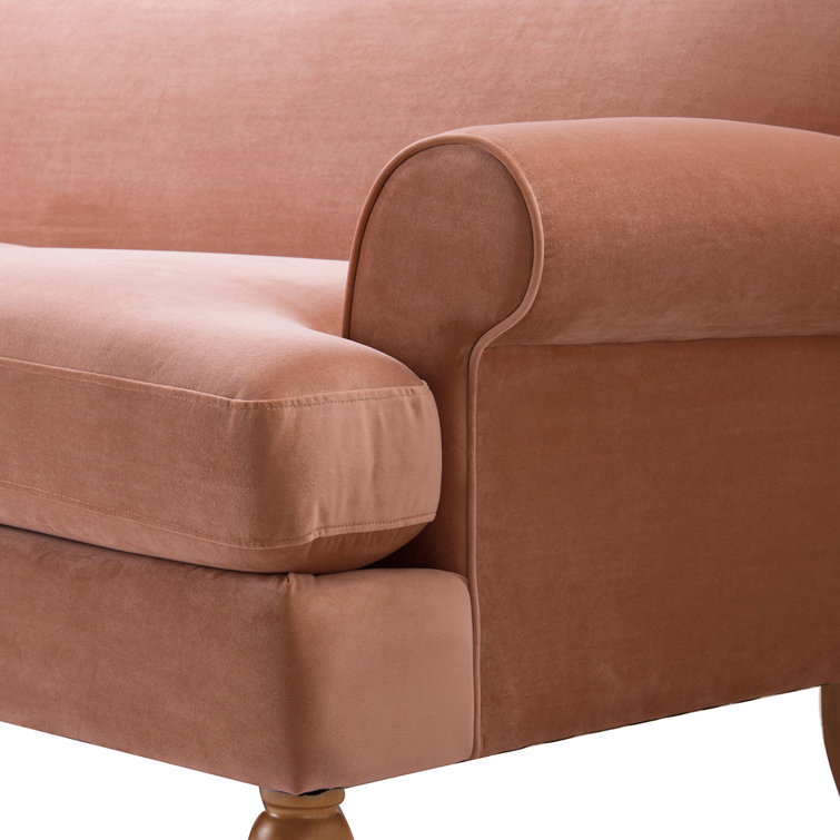 Peach Orange Velvet Lawson Sofa with Pinewood Frame and Removable Cushions