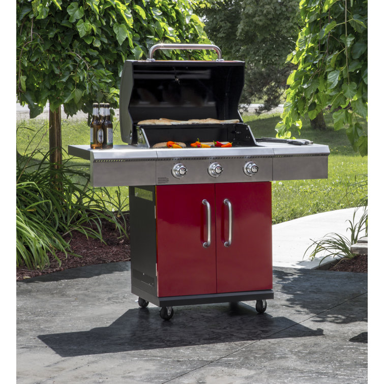Dyna-Glo Red 3-Burner Propane Gas Grill with Stainless Steel Cabinet