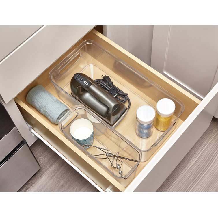 Clear Compact Modular Kitchen Organizer Bin with Integrated Handles