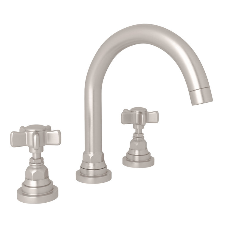Satin Nickel Brass Widespread Bathroom Faucet with Cross Handles