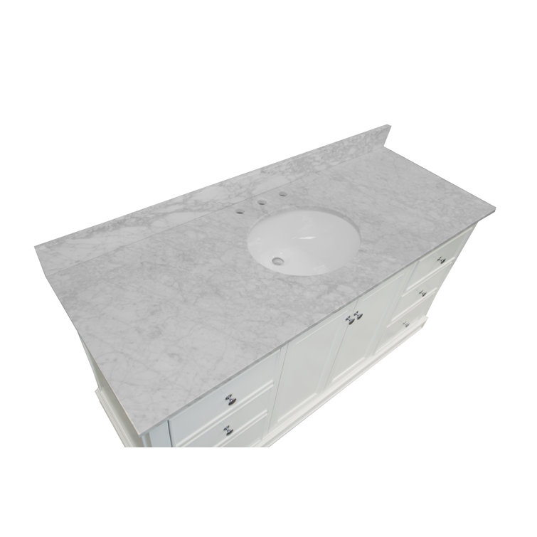 Ferdinand 60'' White Pine Bathroom Vanity with Carrara Marble Top