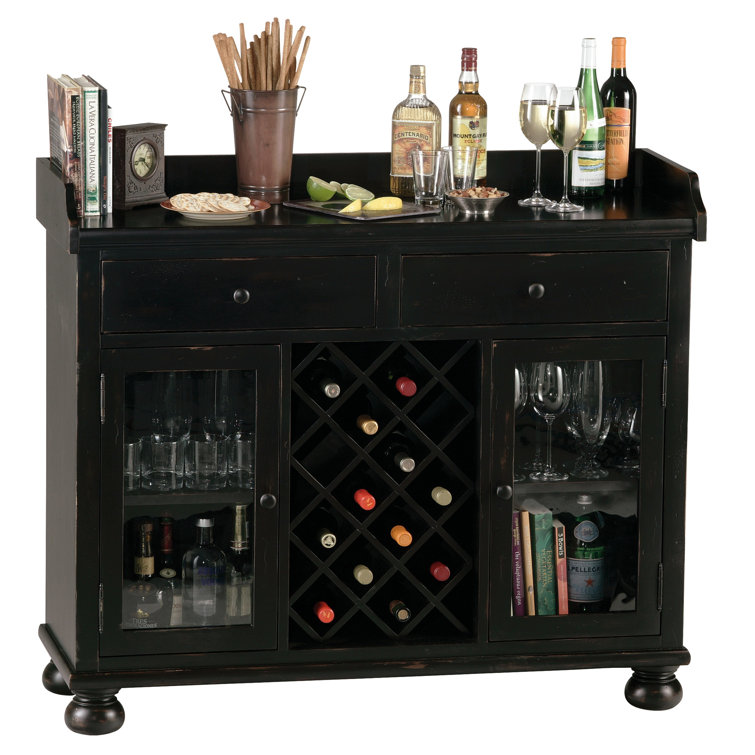 Worn Black 41" Hardwood Wine and Bar Console