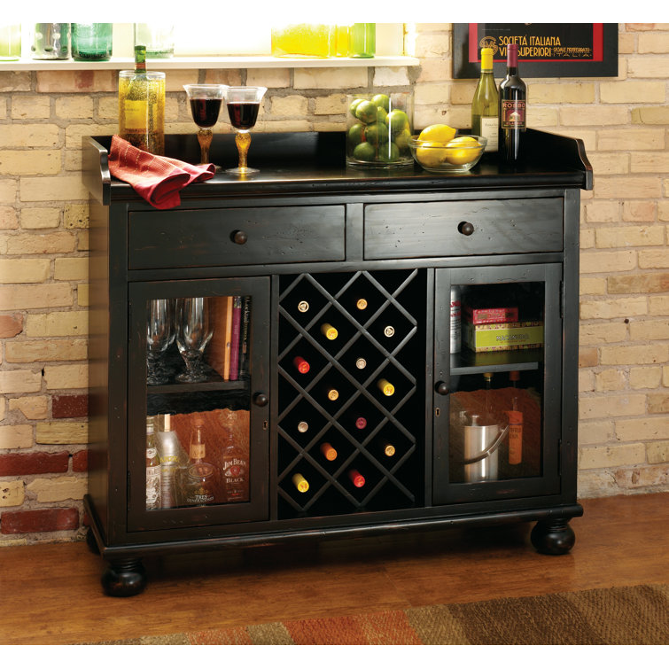 Worn Black 41" Hardwood Wine and Bar Console