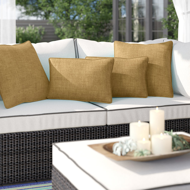 Wheat Brown Square Embroidered Indoor/Outdoor Throw Pillow Set