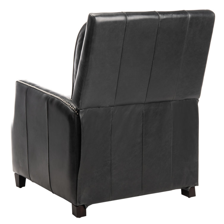 Black Leather Recliner with Wood Legs and Nailhead Trim