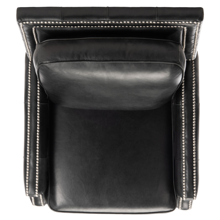 Black Leather Recliner with Wood Legs and Nailhead Trim