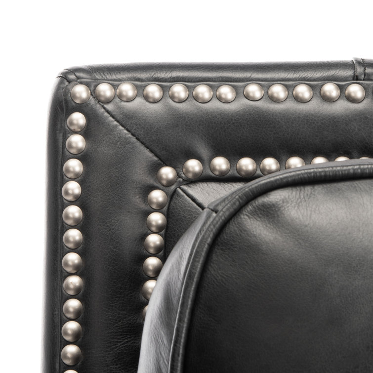 Black Leather Recliner with Wood Legs and Nailhead Trim