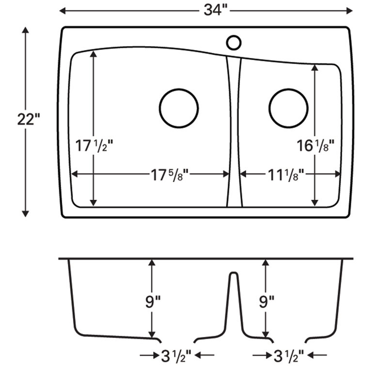 Gray Quartz Composite 34'' Double Bowl Kitchen Sink