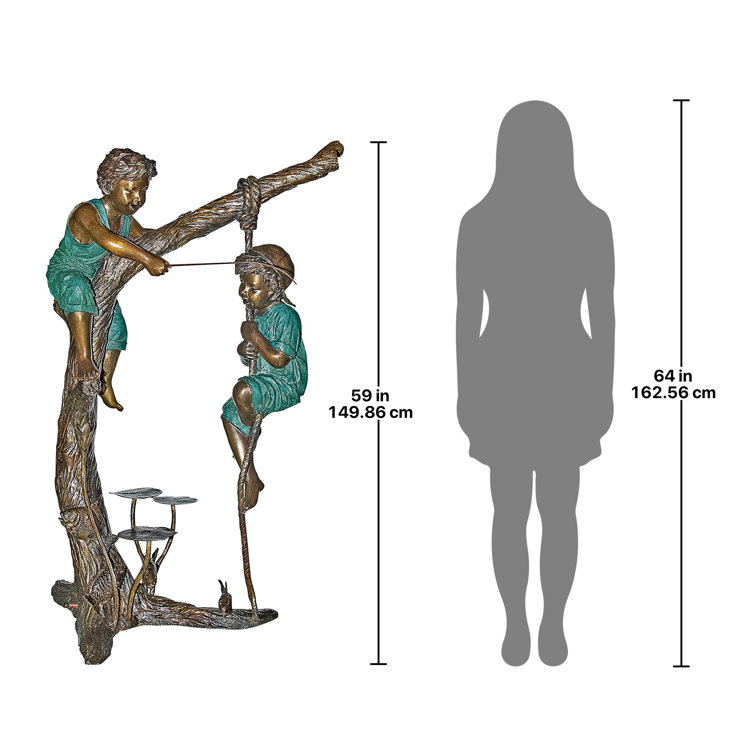 Bronze Fisher Boys on Tree Garden Statue